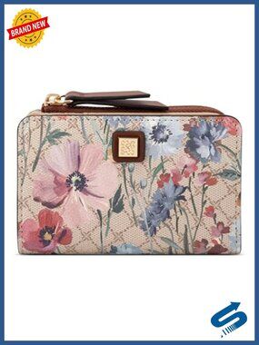 Zip Around Card Case Wallet Credit Card Holder with Floral Pattern